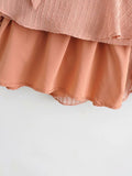 V-neck Lace-up Ruffled Lantern Sleeve Mini Dresses