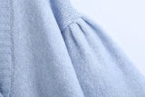Single-breasted Lantern Sleeve V-neck Knit Cardigan Outerwear