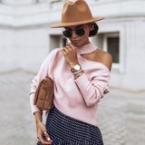 Loose Irregular Halter One Shoulder Sweaters Pink