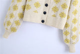 Cardigan à motif losanges à boutonnage simple et col en V en tricot