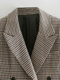 Plaid Lapel Double Breasted Blazers Outerwear