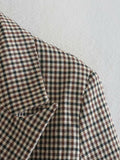 Plaid Lapel Double Breasted Blazers Outerwear