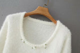 Knit Puff Sleeve Flower Decoration Sweaters