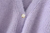 Knit V-neck Single-breasted Lantern Sleeve Cardigans