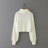 Vintage High Collar Hollow-out Lantern Sleeve Knit Sweaters