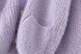 Knit V-neck Single-breasted Lantern Sleeve Cardigans