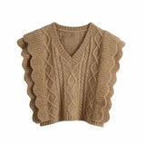 Ruffles Stripe Oversize V-neck Knit Sweater Vest