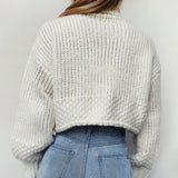 Knit Lantern Sleeve High Collar Crop Tops Sweaters