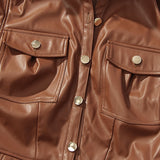 Vintage Lapel Backless Single-breasted Leather Mini Dresses