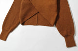 Suéteres de punto con diseño cruzado de manga de murciélago con cuello en V vintage