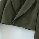 Pile Collar Lapel Blazer Skirt Two-piece Set Green