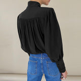 Vintage Lantern Sleeve Single-breasted Stand-up Collar Shirts