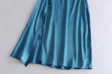 Sling Backless Silk Satin Slit Leg Midi Dresses Blue