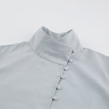 Single-breasted Round Neck Puff Sleeve Mandarin Collar Shirts