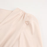 Lantern Bubble Sleeve Satin Midi Dresses Brown