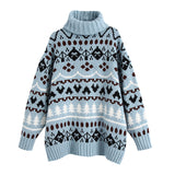 Argyle Pattern Christmas Tree High-collar Sweaters Mini Dresses