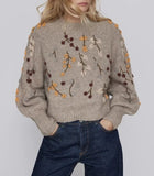 Suéteres florales con cuentas de punto de cuello redondo