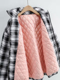 Zipper Stand Collar Geometry Plaid Elastic Sleeves Outerwear