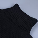 Casual Cuello alto Cuello alto Suéteres Mini vestidos Negro