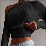 Knit One Shoulder Round Neck Sweaters Shirts