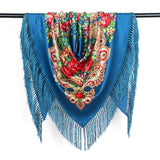 Bufanda triangular con estampado de flores étnicas, bufandas con flecos para mujeres y niñas
