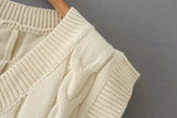 Chaleco de punto con cuello en V Suéteres Pantalones Conjunto de dos piezas