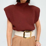 Sleeveless High-collared Shoulder Padded Pads Sweaters