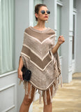 Tassel Fringed Pullover Geometric Pattern Sweater Cloak Shawl Cape