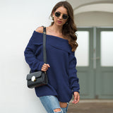 Women's Strapless Collar Solid Color Sweater