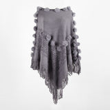 Tassel Fringed Pullover Bead Pompom Collar Sweater Cloak Shawl Cape
