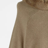 Pullover Pompom Fur Collar Sleeves Sweater Cloak Shawl Cape