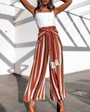 Striped Lace-up Loose Trousers Pants