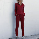 Stand Collar Zipper Two-piece Sports Suit Lace-up Pant