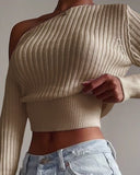 Knit One Shoulder Round Neck Sweaters Shirts