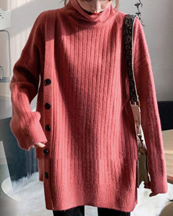 Suéteres de punto de manga larga con cuello alto y cuello redondo