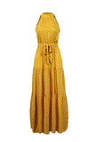 Robe longue bohème bohème imprimé à bretelles suspendues jaune 