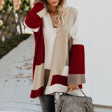 Cárdigan de suéter de empalme suelto de gran tamaño para mujer 