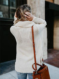 Knitted Asymmetric Neck Asymmetric Hem Plain Sweaters Pullover
