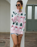 Suéter de manga larga con patrón de árbol de Navidad y muñeco de nieve 