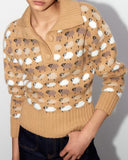 Knit Single-breasted High-collared Floral Sweater