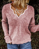 V-neck Ruffle Collar Knit Sweaters