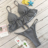Sweet  Striped Printed Flouncing Swimwear
