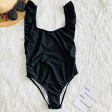 Sexy Sweet Falbala Plain Backless One-Piece Swimwear