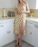 Vestidos a media pierna con abertura floral de limón con cordones en la parte superior del tubo