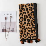 Châle écharpe imprimé léopard à franges et glands pour femme, femme, fille