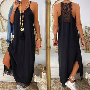 Black Sexy Lace Loose Vacation Summer Maxi Dresses