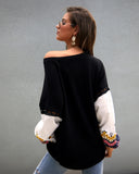 Suéter suelto con costuras de punto y cuello redondo para mujer 