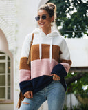 Women Contrast Color Hooded Plush Sweatshirt
