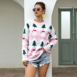 Christmas Tree and Snowman Pattern Long Sleeve Sweater