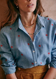 Single-breasted Love Shape Embroidery Lapel Denim Shirts